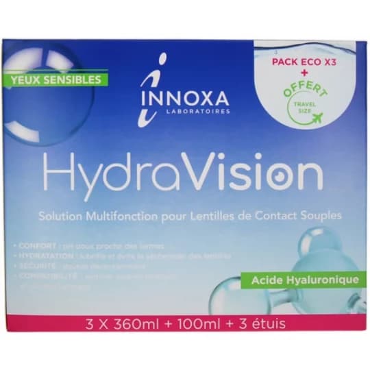 Innoxa Solution Multifonction pour Lentilles de Contact Souples Pack Éco 3 x 360 ml + 100 ml