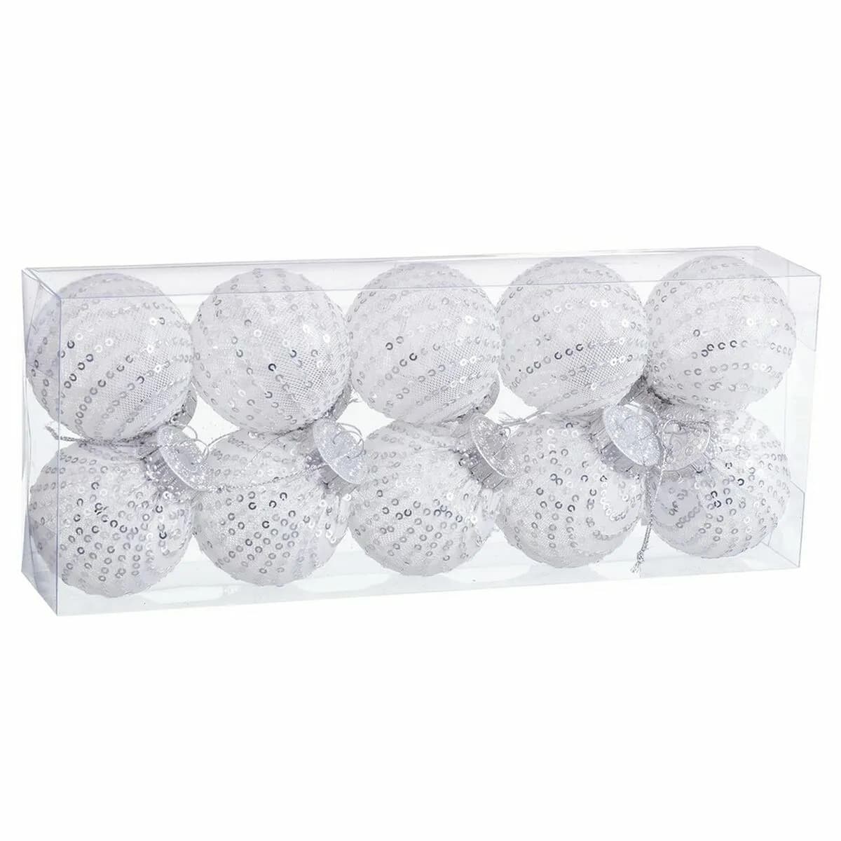 Boules de Noël Blanc Argenté 10 pcs - Paillettes