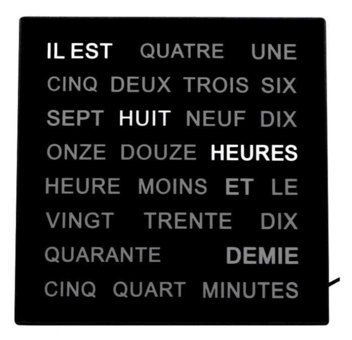 Horloge murale moderne à mots lumineux Couleur : Noir