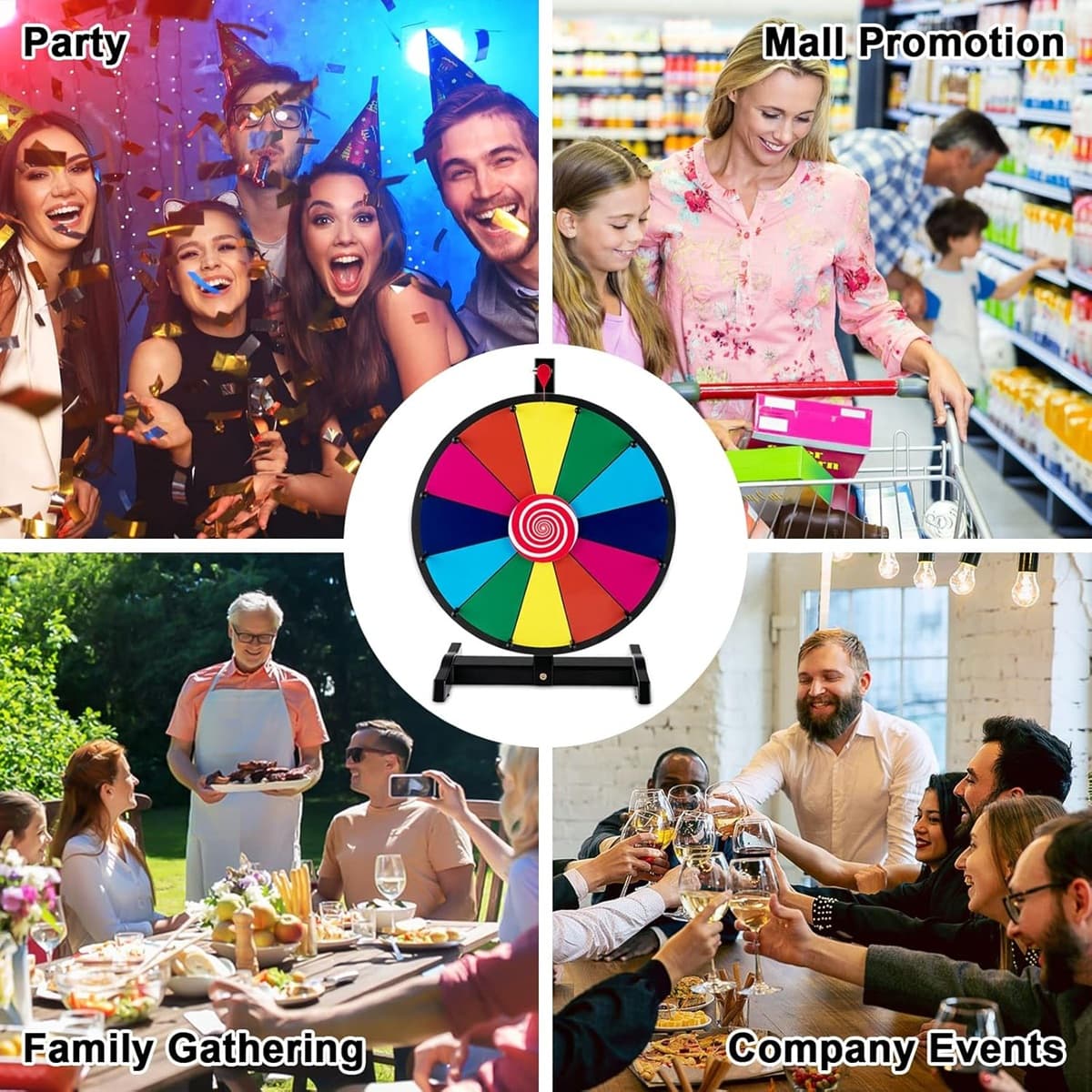 Costway15 Pouces Roue de Fortune Φ 38CM avec 12 Emplacements Roue de Prix avec Stylo Effaçable et Gomme Roue avec Base Stable en Plastiques