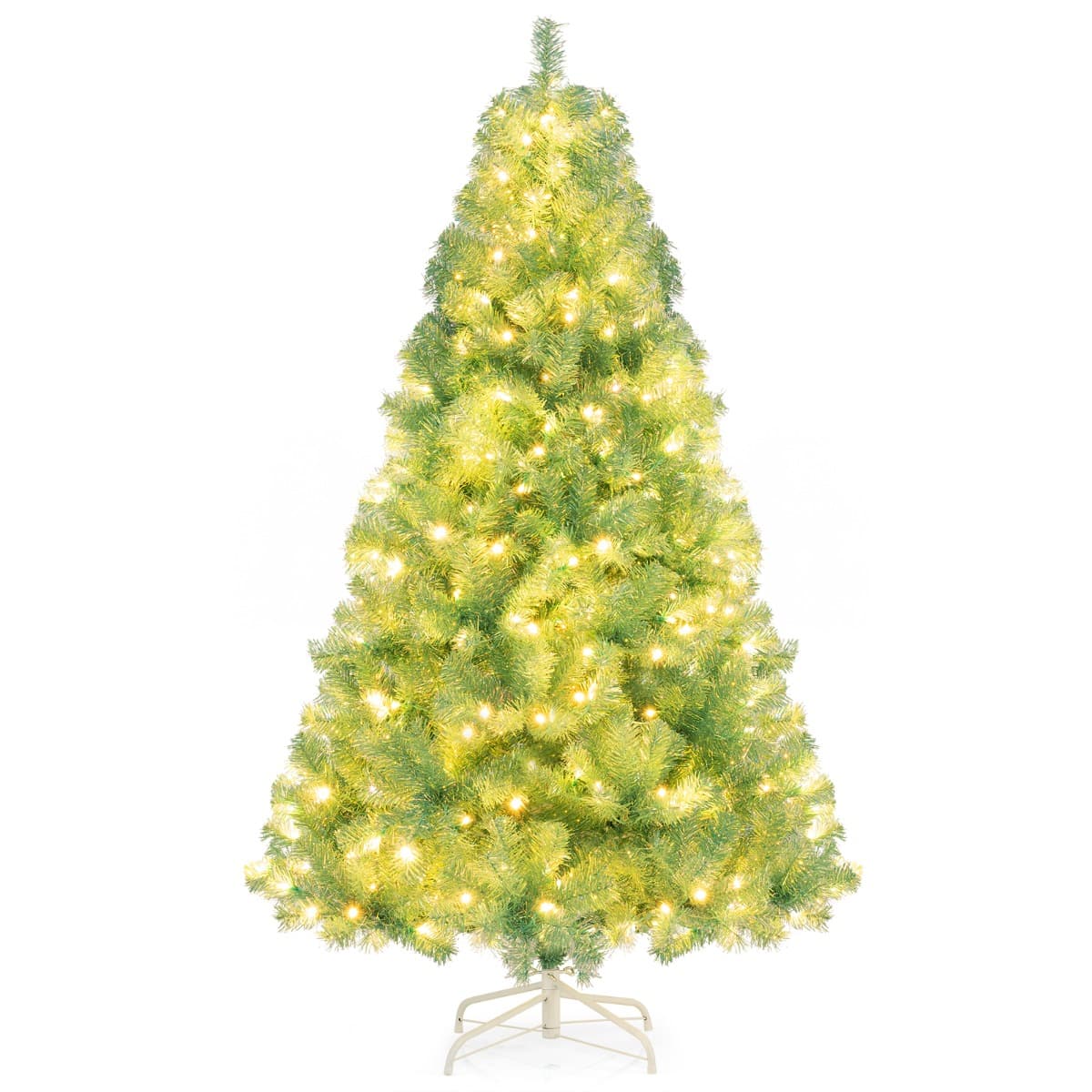 Costway180 cm Arbre de Noël Pré-éclairé avec 688 Pointes de Branches 250 lumières LED Blanc Chaud 8 Modes Socle Métallique Vert