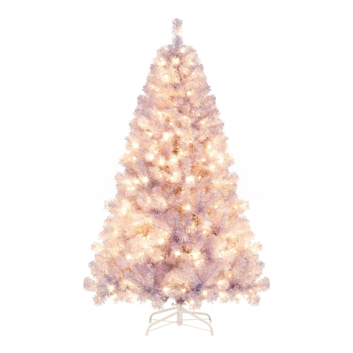 Costway180 cm Arbre de Noël Pré-éclairé avec 688 Pointes de Branches 250 lumières LED Blanc Chaud 8 Modes Socle Métallique Violet