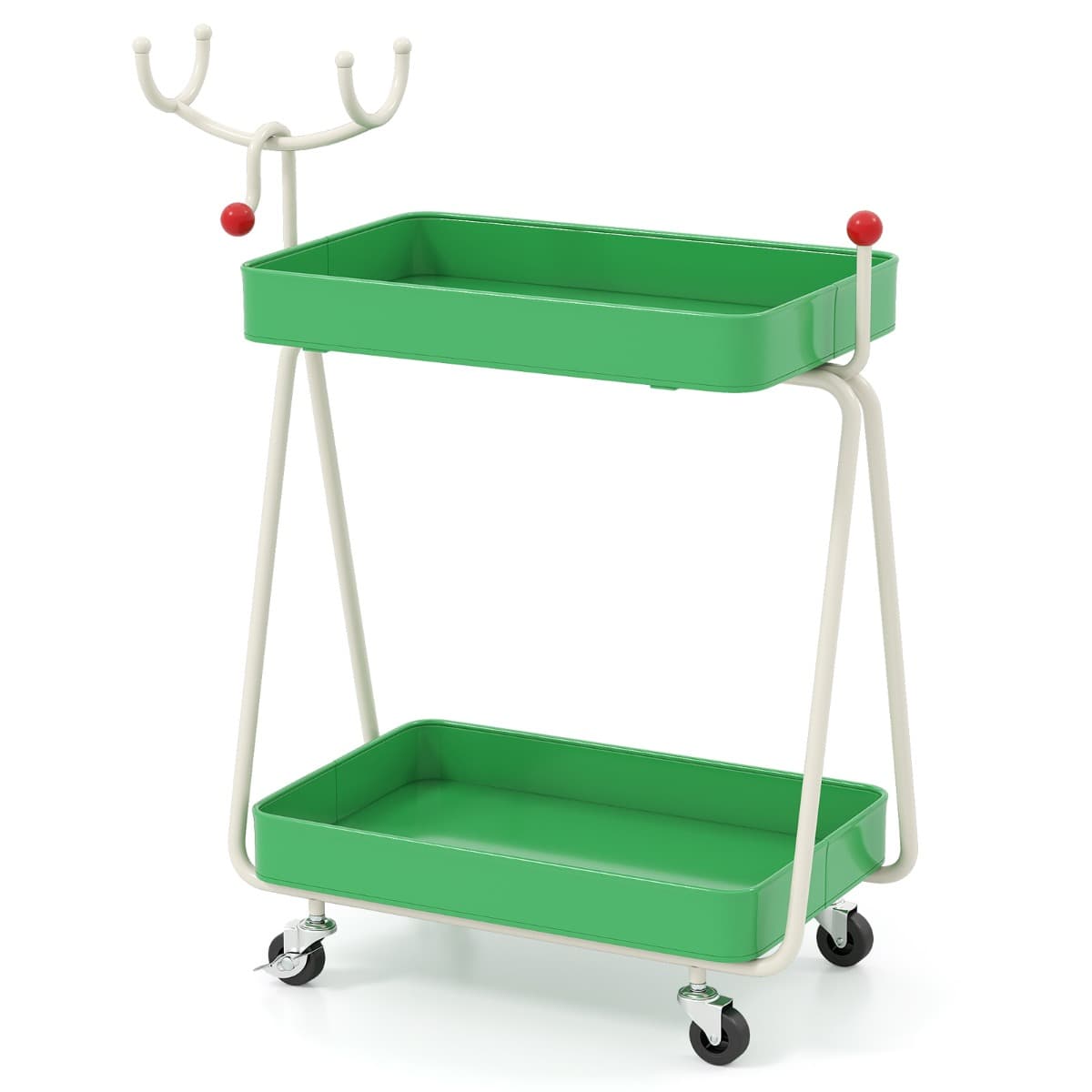 Chariot Roulant de Noël à 2 Niveaux avec Cadre Métallique et Roulettes Table de Bout de Canapé pour