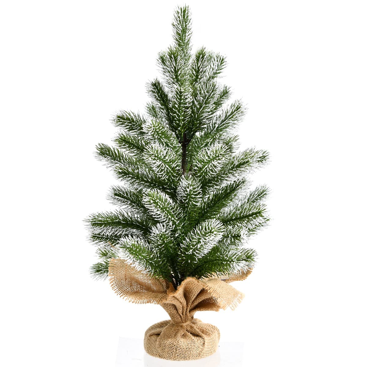 CostwaySapin de Noël Miniature 50cm Branches Recouvertes de Poudre Neigeuse et Paillettes Support en Ciment Enveloppée en Jute