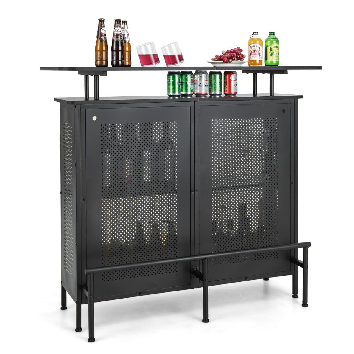 Table de Bar à Domicile à 4 Niveaux Armoire de Bar avec 2 Étagères pour Vin et 6 Supports de Verres