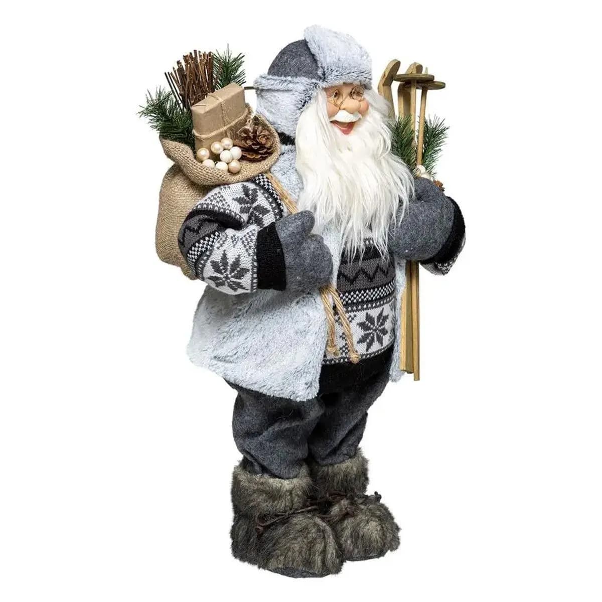 Père Noël Déco Traditionnel Ski 29cm Gris