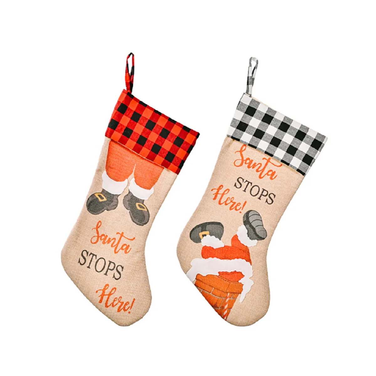 C39 Décoration de Noël Plaid Stocking